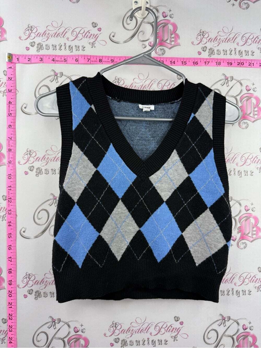 Garage tank top preppy Argyle V-Neck Sweater Vest - Black, Blue & Gray